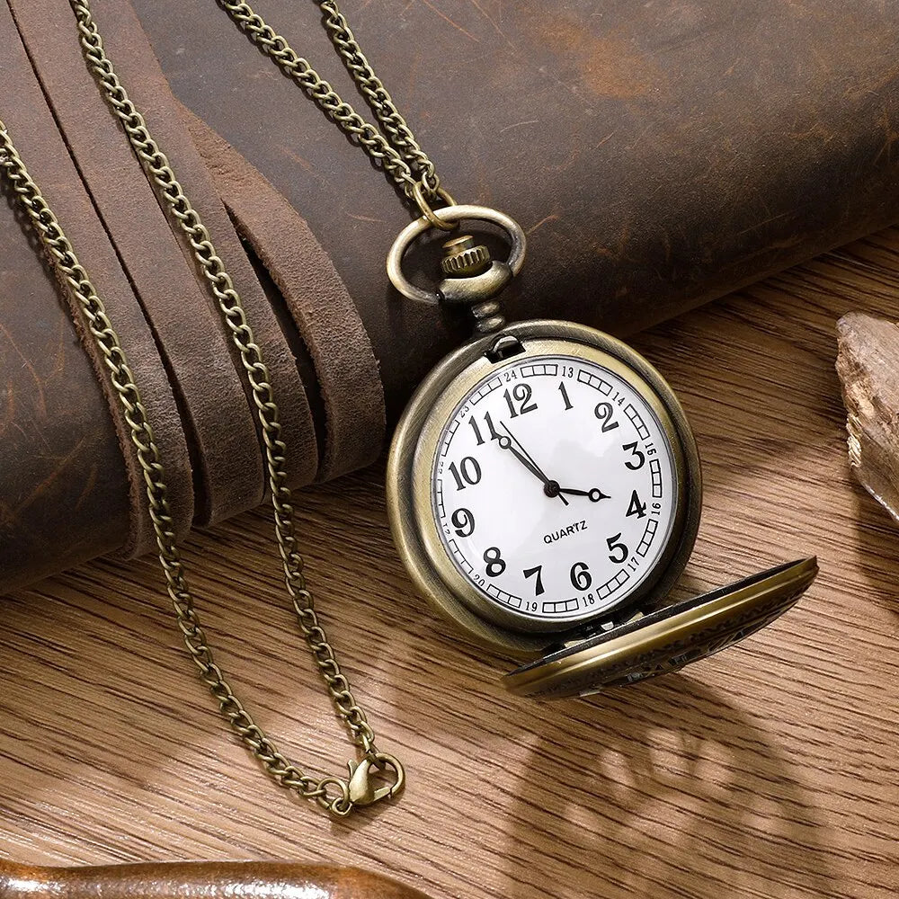 Antique Steampunk Quartz Pocket Watch - Vintage Bronze Case