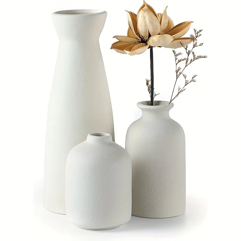 Rustic Ceramic Flower Vases - Set of 3