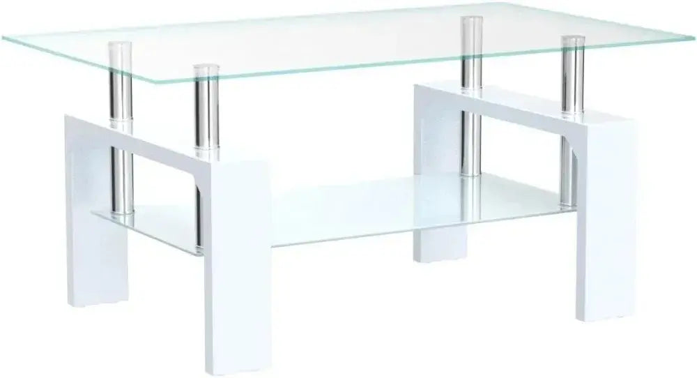 Glass Coffee Table with Wooden Legs