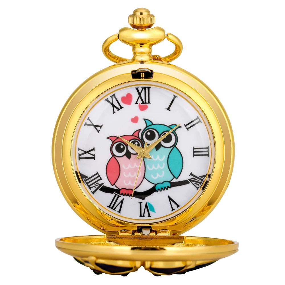 Luxury Diamond-Encrusted Owl Quartz Pocket Watch Necklace