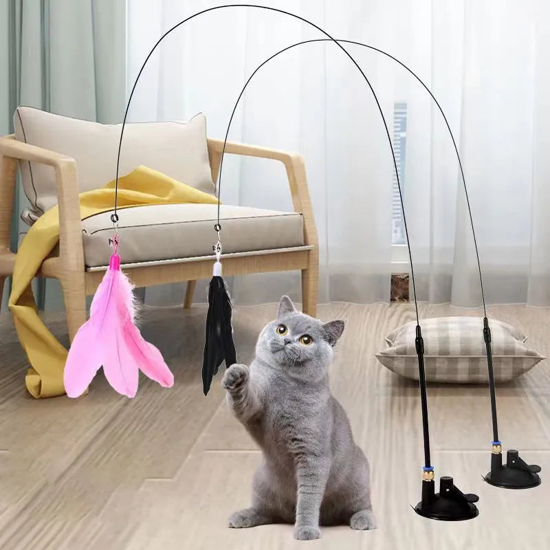 Interactive Cat Feather Wand Toy Set with Suction Cup