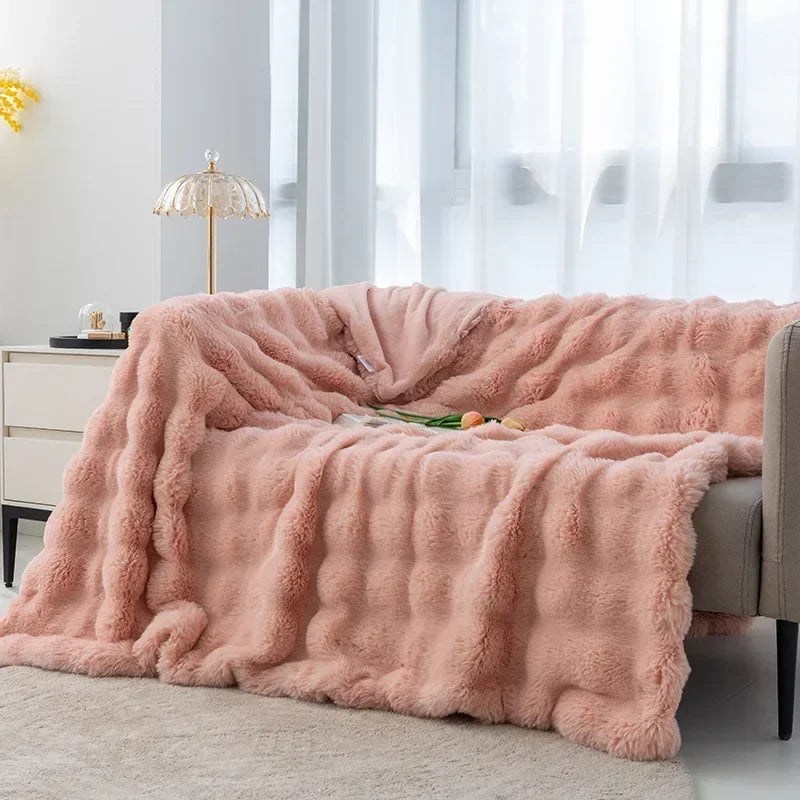 Luxury Imitation Fur Plush Blanket - Warm Fluffy Throw