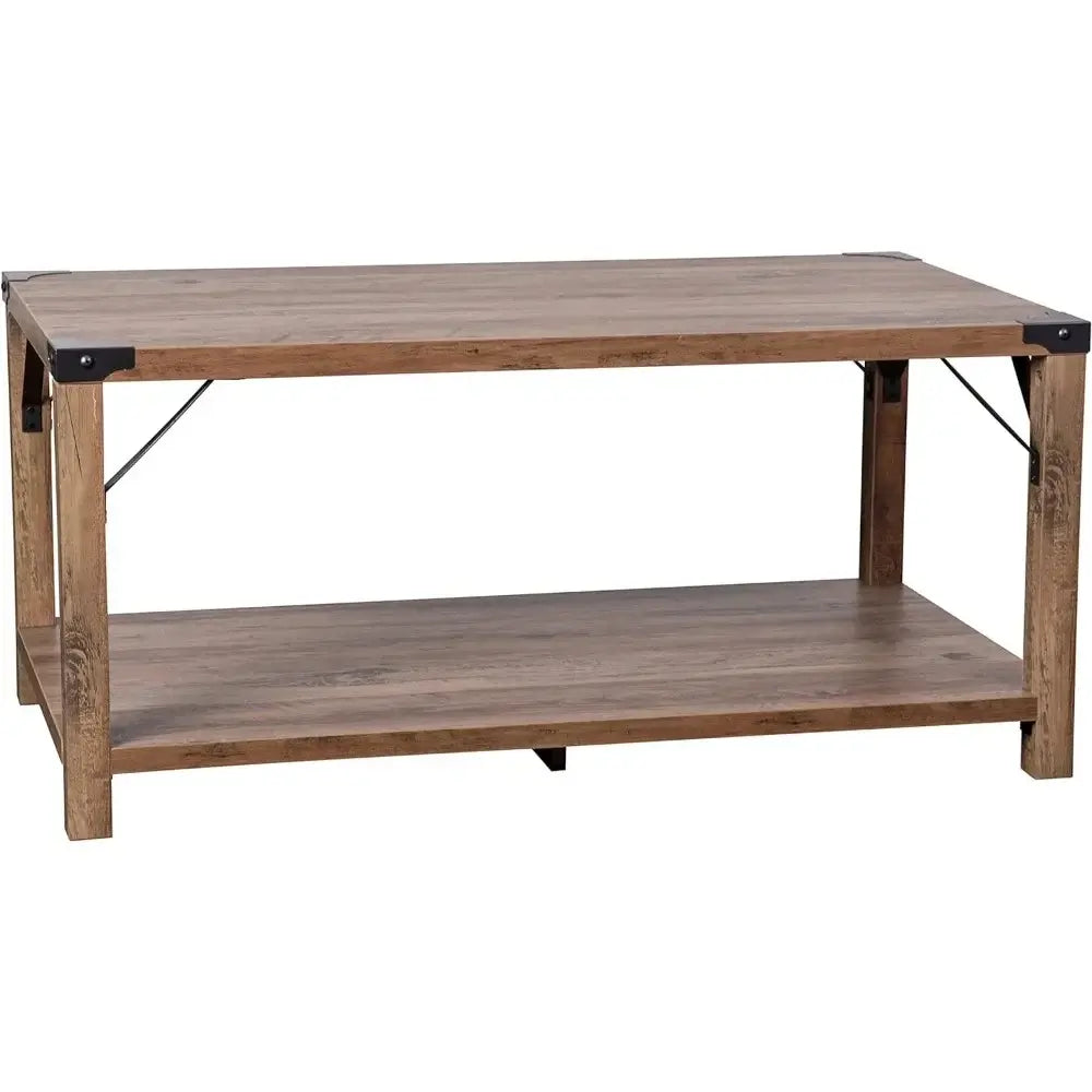 2-Tier Coffee Table with Rustic Oak Engineered Wood Frame