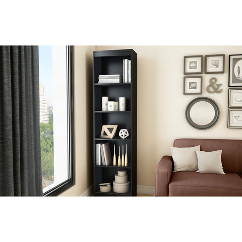 5-Shelf Narrow Bookcase Black Finish