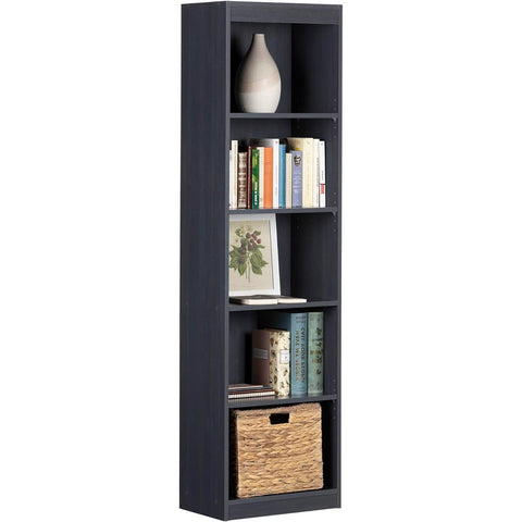 Narrow 5-Shelf Bookcase Slim Storage Shelving Unit