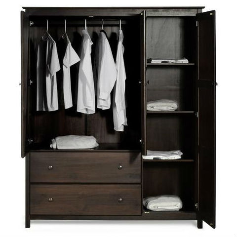 Espresso Wood Finish Bedroom Wardrobe Armoire Cabinet Closet