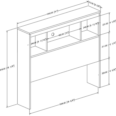 Twin size Modern Bookcase Headboard in White Wood Finish