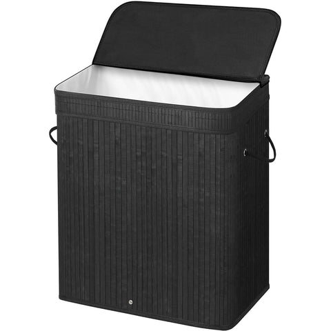 Black Bamboo Wood 26-Gal Laundry Hamper Basket w/ Removable Washable Cotton Bag