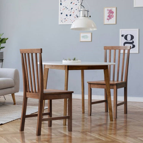 Set of 2 Solid Wood Dining Chairs in Walnut Brown Finish