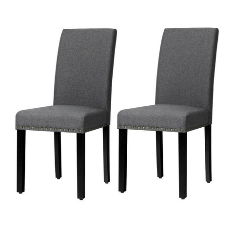 Set of 2 Grey Linen Upholstered Nailhead Dining Chair