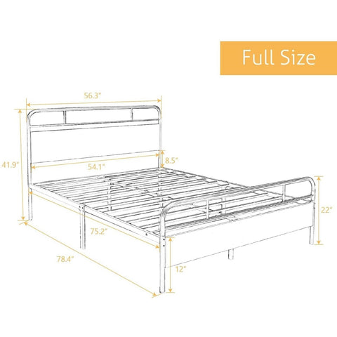 Full Size Industrial Metal Wood Platform Bed Frame with Headboard and Footboard