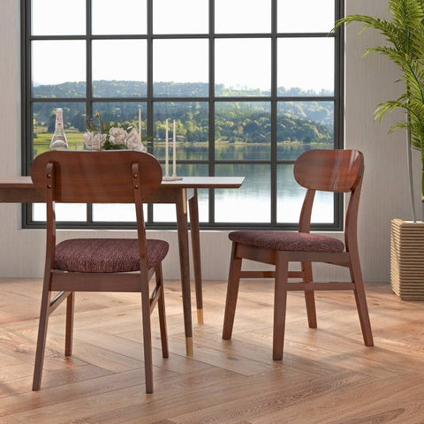 Set of 2 Modern Mid-Century Brown Wood Dining Chairs