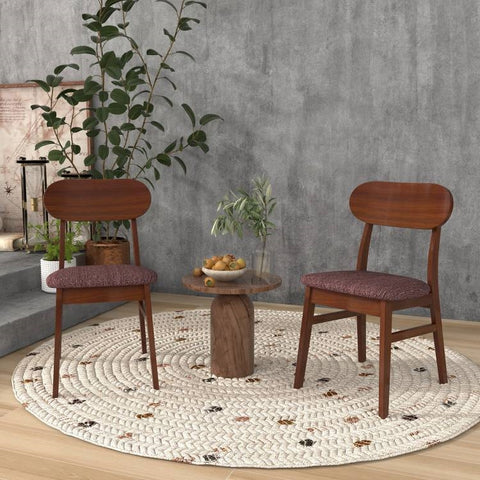 Set of 2 Modern Mid-Century Brown Wood Dining Chairs