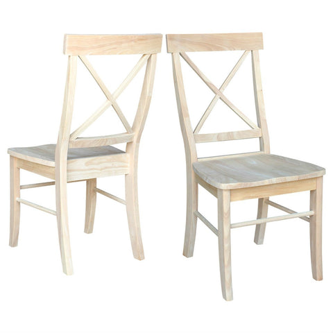 Set of 2 - Unfinished Wood Dining Chairs with X-Back Seat