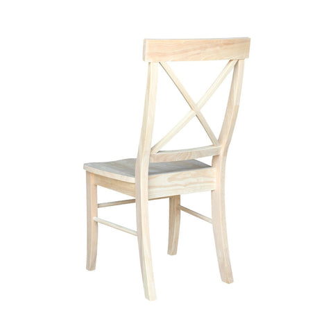 Set of 2 - Unfinished Wood Dining Chairs with X-Back Seat