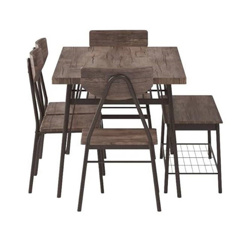 Modern 6-Piece Dining Set with Brown Wood Top Table 4 Chairs and Storage Bench