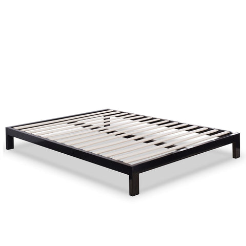 King size Modern Black Metal Platform Bed Frame with Wood Slats