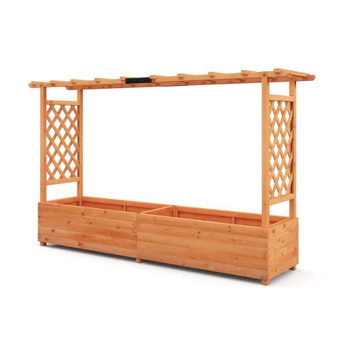 Solid Fir Wood Rectangle Raised Garden Bed with Side Trellis