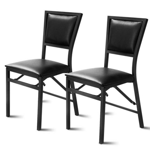 Set of 2 - Modern Black Metal Folding Dining Chairs