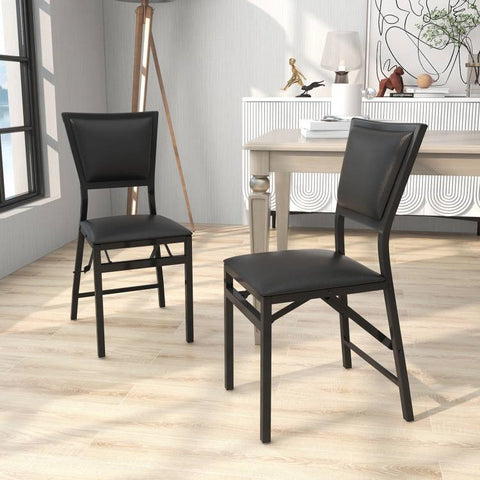 Set of 2 - Modern Black Metal Folding Dining Chairs