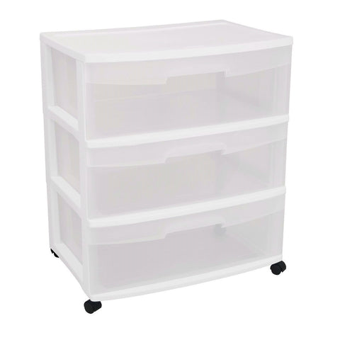 Mobile 3-Drawer Storage Cart Wardrobe Home Storage Cabinet in Clear White