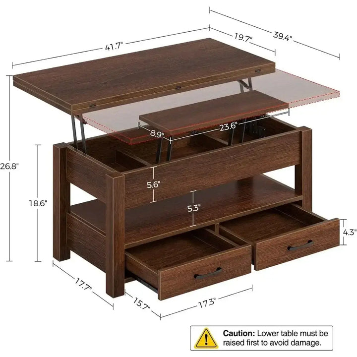 Multi-Function Convertible Coffee Table with Drawers and Hidden Compartment