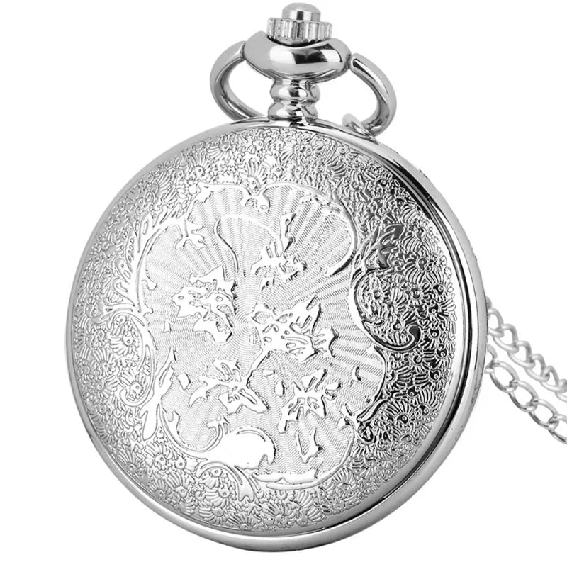 Silver Pocket Watch with Pearl Inlay - Star and Moon Design