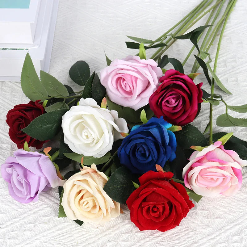 5-Pieces Velvet Artificial Rose Bouquet