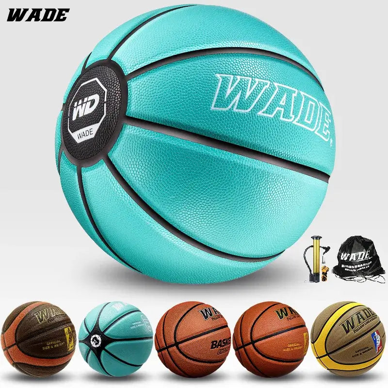 WADE Original 10 Piece Leather Blue Basketball for Indoor/Outdoor Size 7