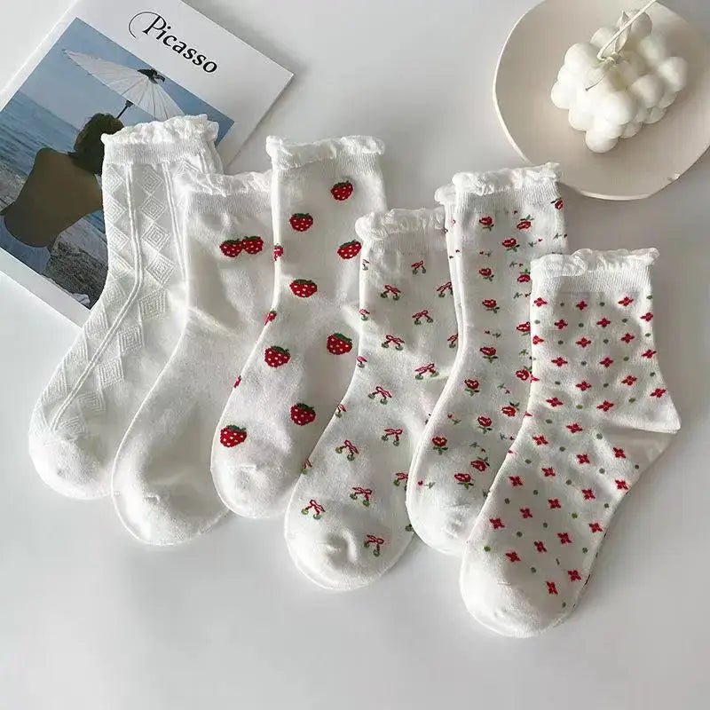 Cute White Women Cotton Socks