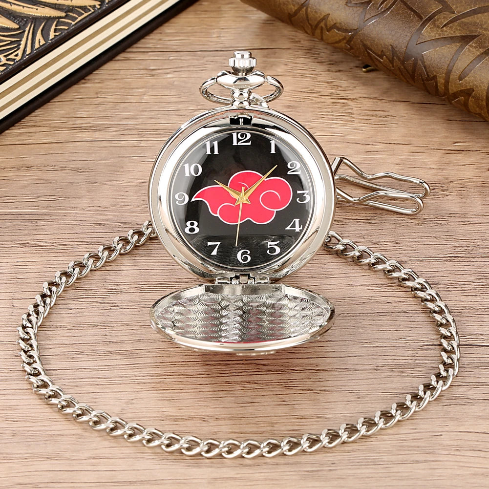 Silver Red Lucky Cloud Quartz Pocket Watch for Men