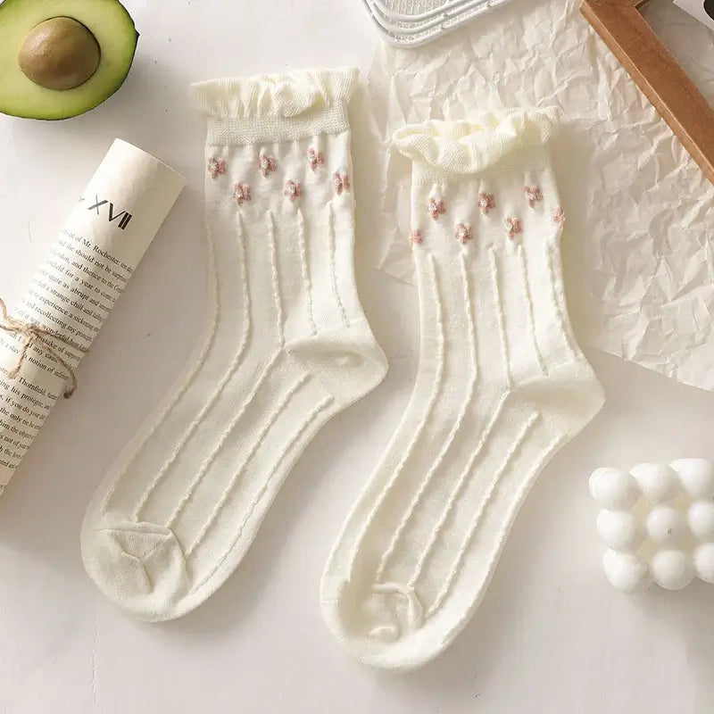 Simple White Bowknot Flower Socks