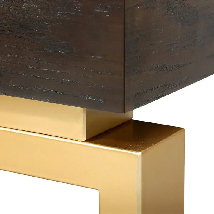 Small Coffee Table with Gold Legs, Oak Top