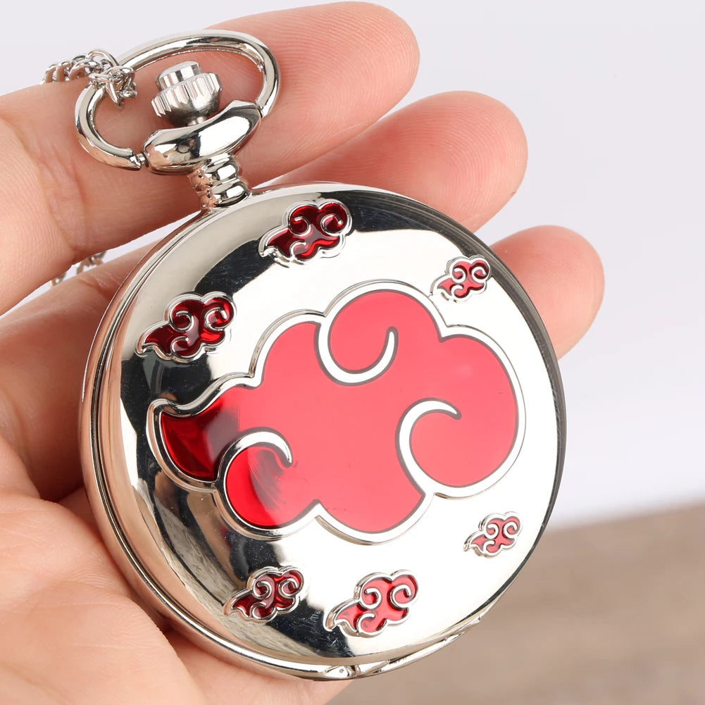 Silver Red Lucky Cloud Quartz Pocket Watch for Men