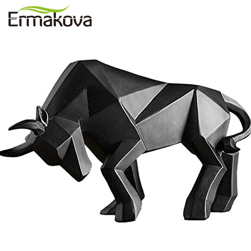 Resin Bull Statue: Bison Sculpture Decor | Abstract Figurine