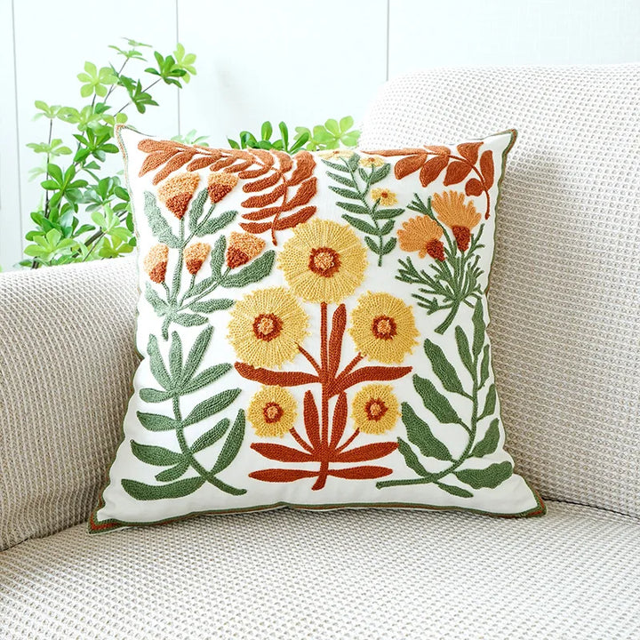 Floral Embroidered Throw Pillow Cover 18x18 in