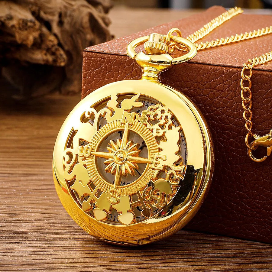 Antique Steampunk Quartz Pocket Watch - Vintage Gold Case