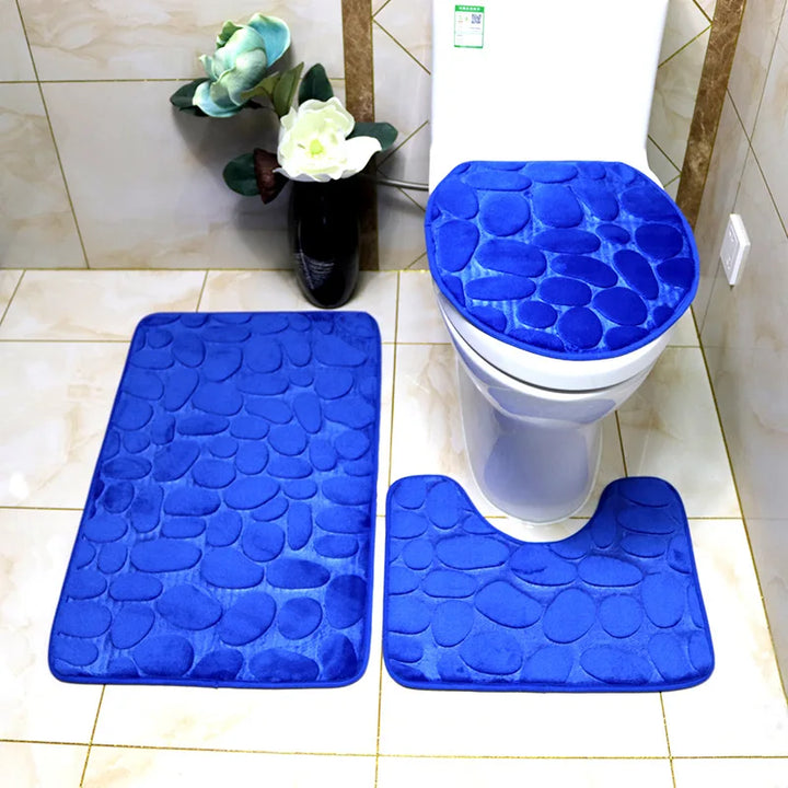 Luxurious 3-Piece Cobblestone Bath Mat Set