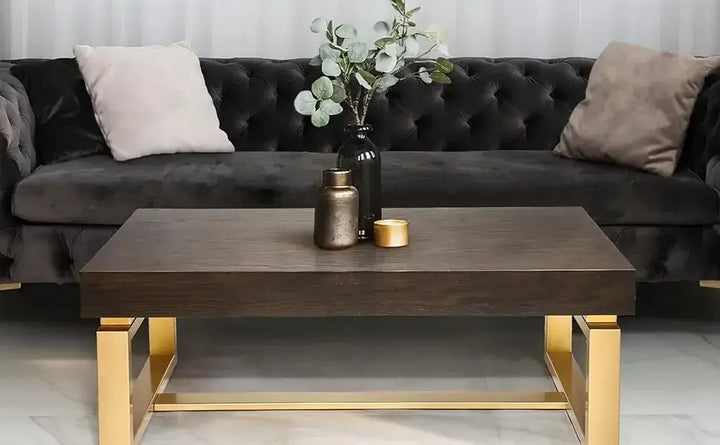 Small Coffee Table with Gold Legs, Oak Top