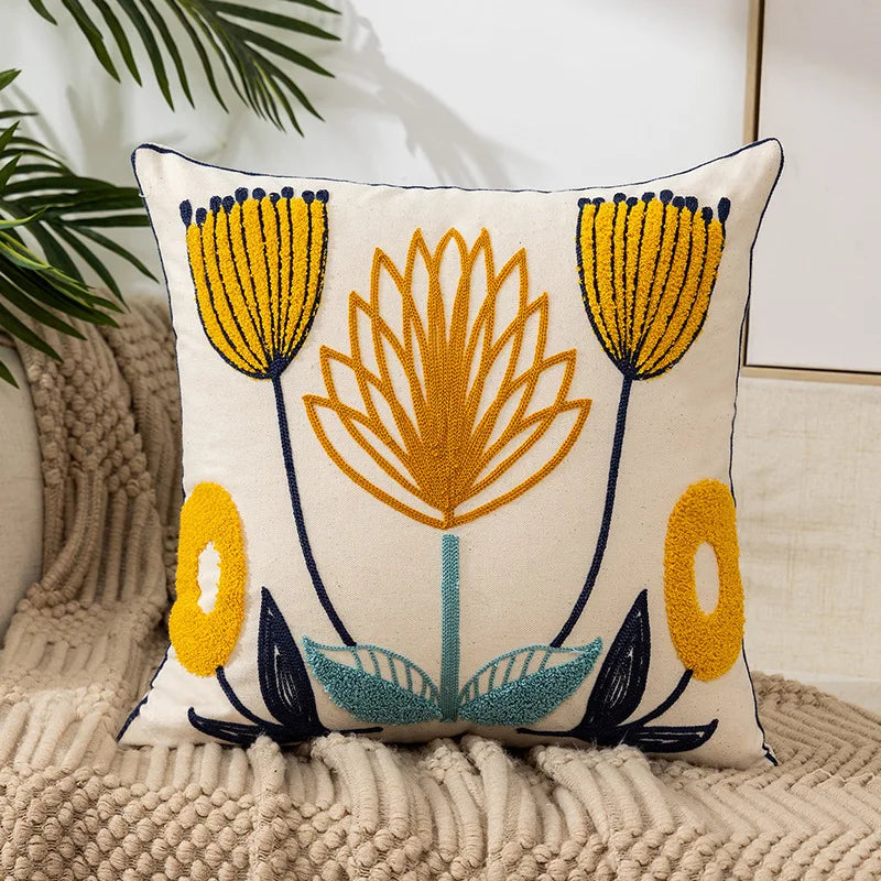 Floral Embroidered Throw Pillow Cover 18x18 in