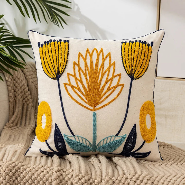 Floral Embroidered Throw Pillow Cover 18x18 in