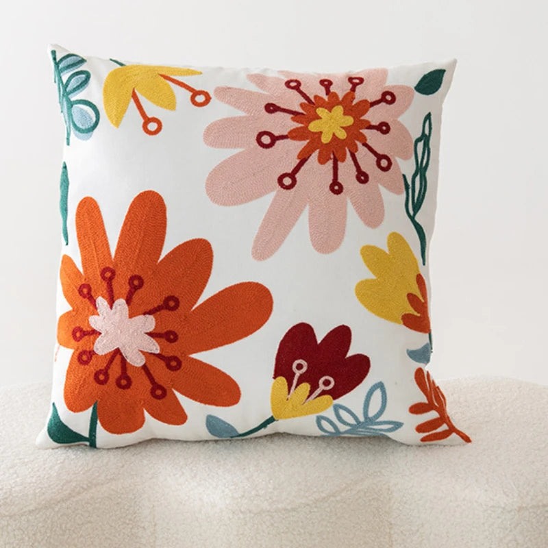 Floral Embroidered Throw Pillow Cover 18x18 in