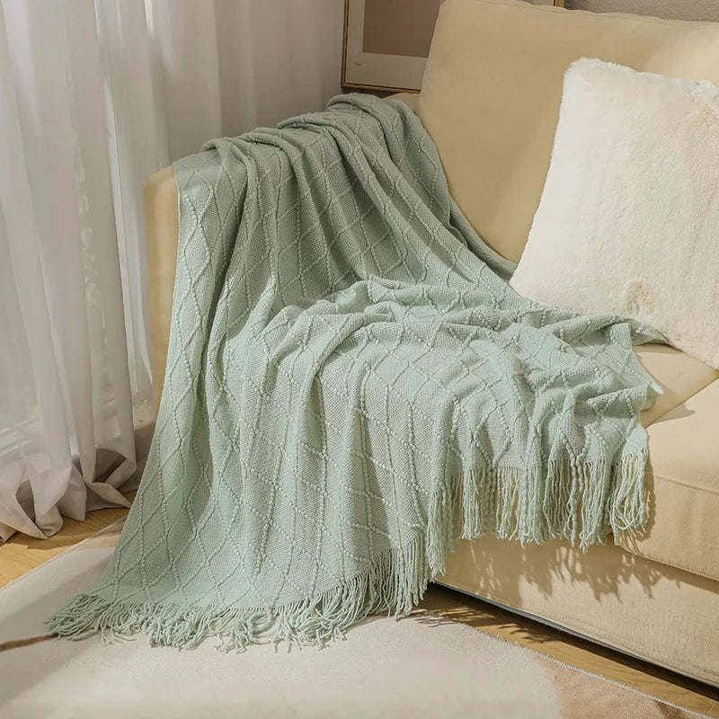 Nordic Knitted Waffle Blanket - Solid Color Sofa Bed Throw