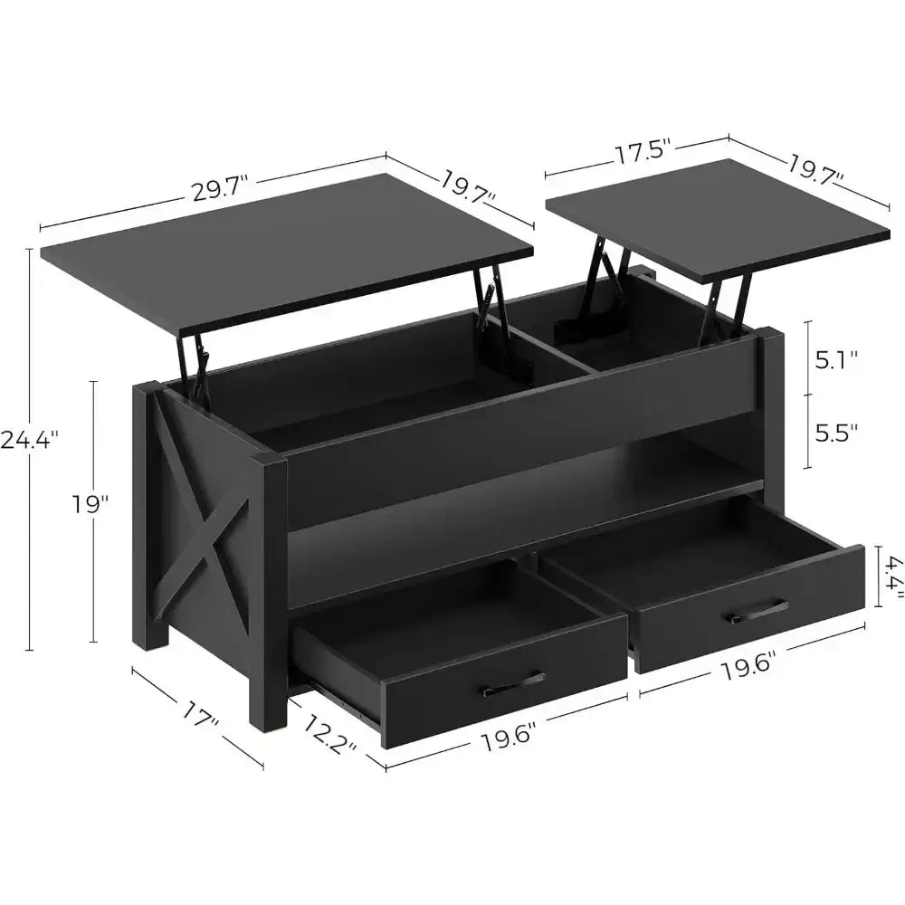 Lift Top Coffee Table with 2 Storage Drawers and Hidden Compartment