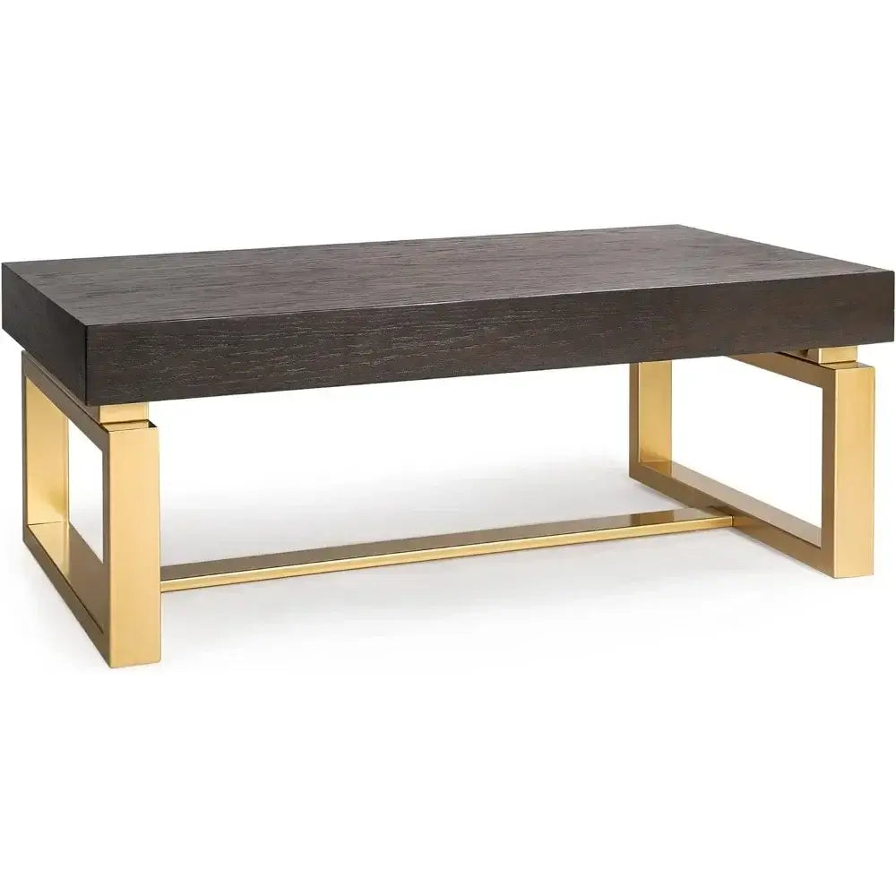 Small Coffee Table with Gold Legs, Oak Top