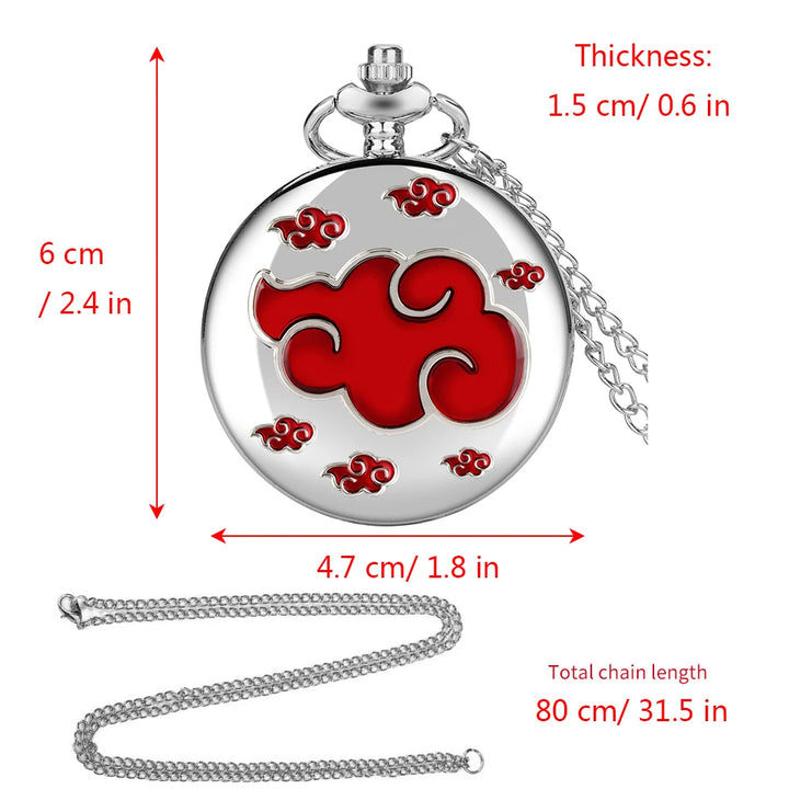 Silver Red Lucky Cloud Quartz Pocket Watch for Men