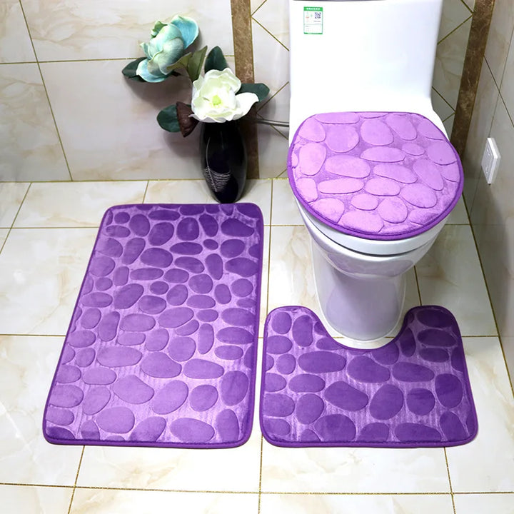 Luxurious 3-Piece Cobblestone Bath Mat Set