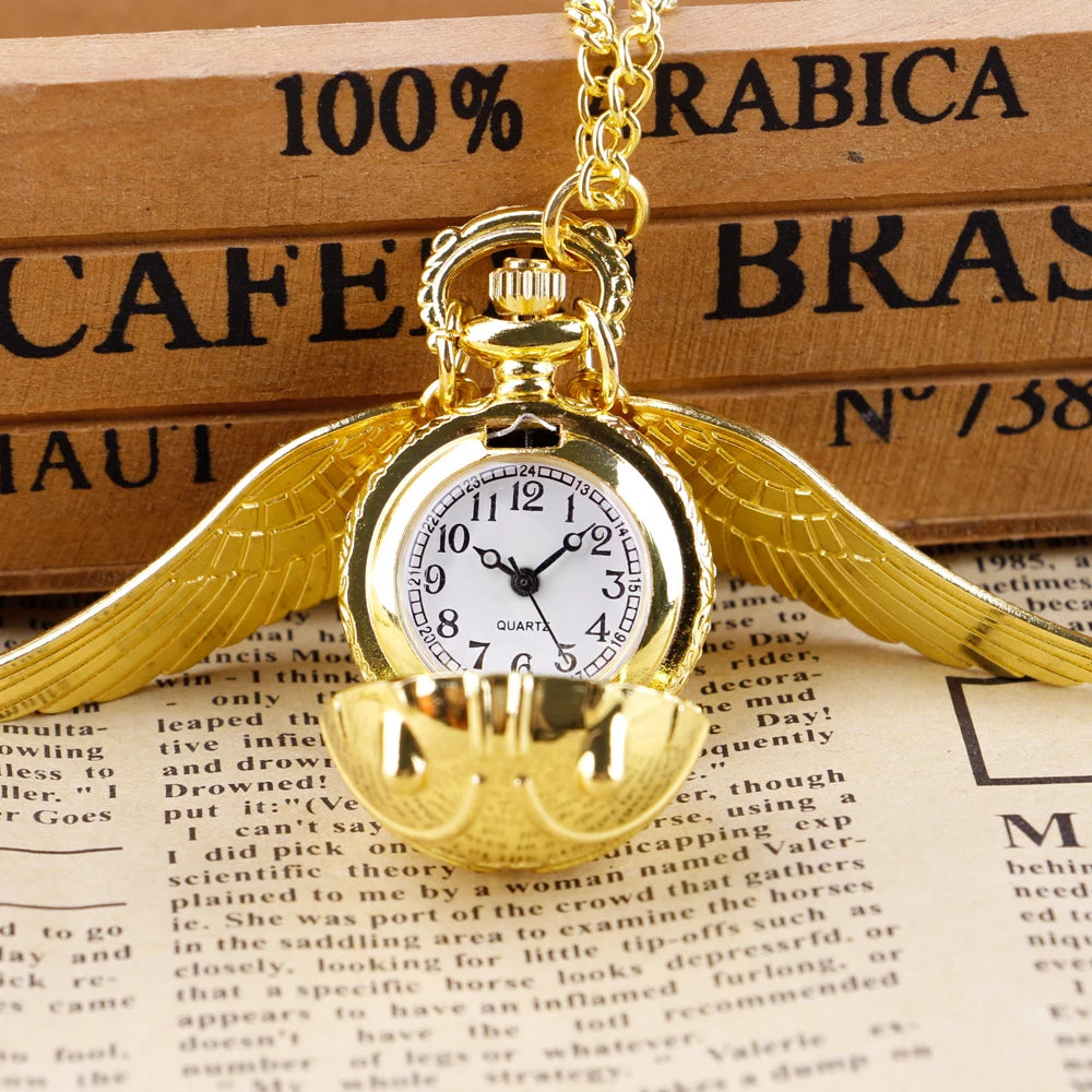 Vintage Pocket Watch Necklace with Wings