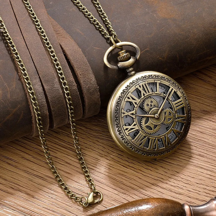 Antique Steampunk Quartz Pocket Watch - Vintage Bronze Case