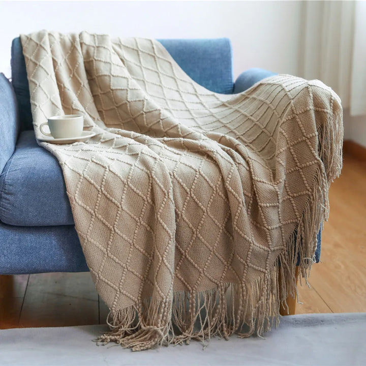 Nordic Knitted Waffle Blanket - Solid Color Sofa Bed Throw